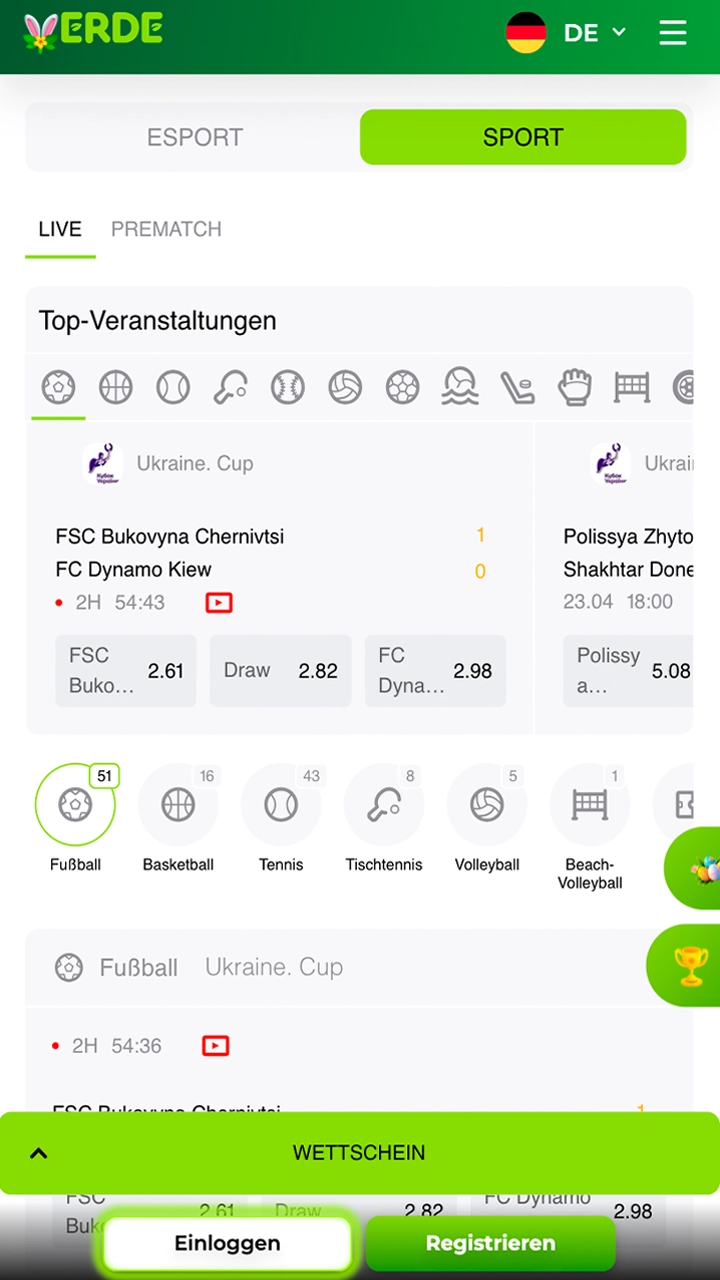 Das Glück erwartet Sie bei Sportwetten mit Verde.