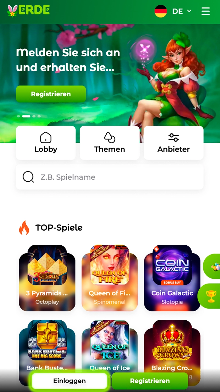 Machen Sie sich mit der Verde-Willkommensseite vertraut.