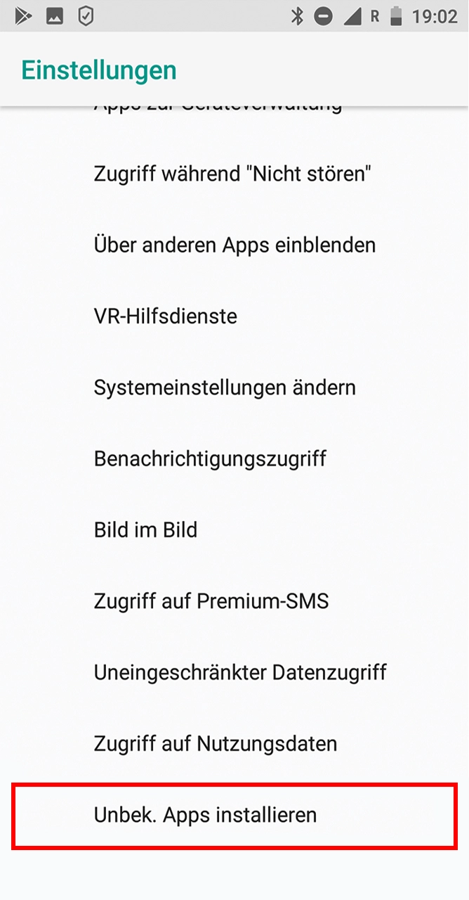 Installation aus unbekannten Quellen zum Booten von Verde zulassen.
