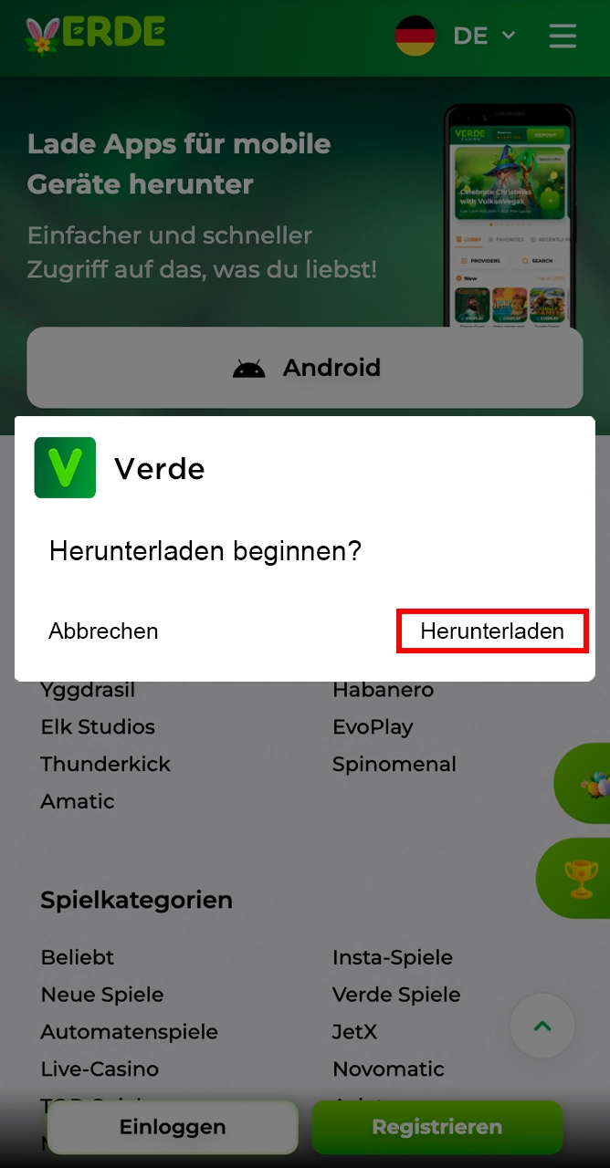 Laden Sie die Verde-App auf Ihr Smartphone herunter.