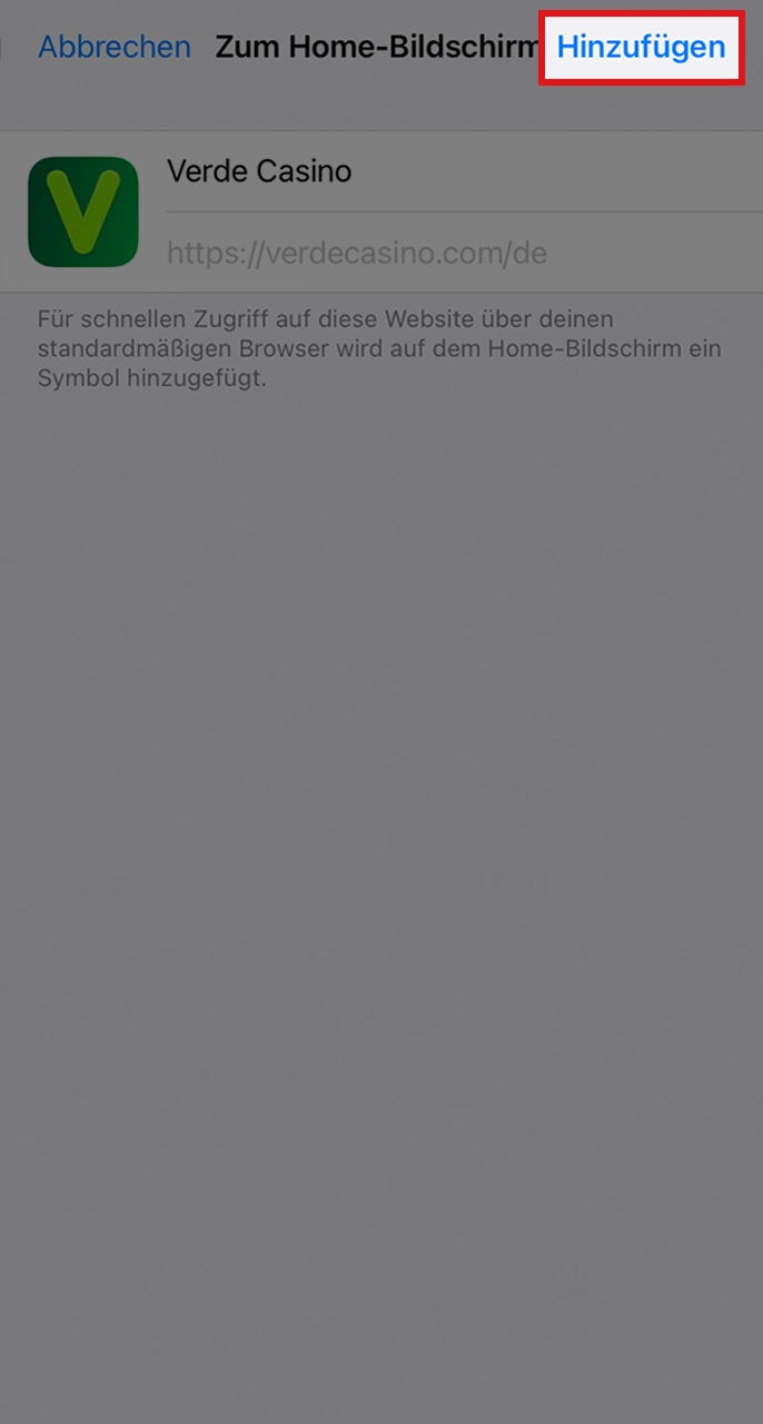 Wählen Sie einen Namen und fügen Sie die Verde-Anwendung hinzu.