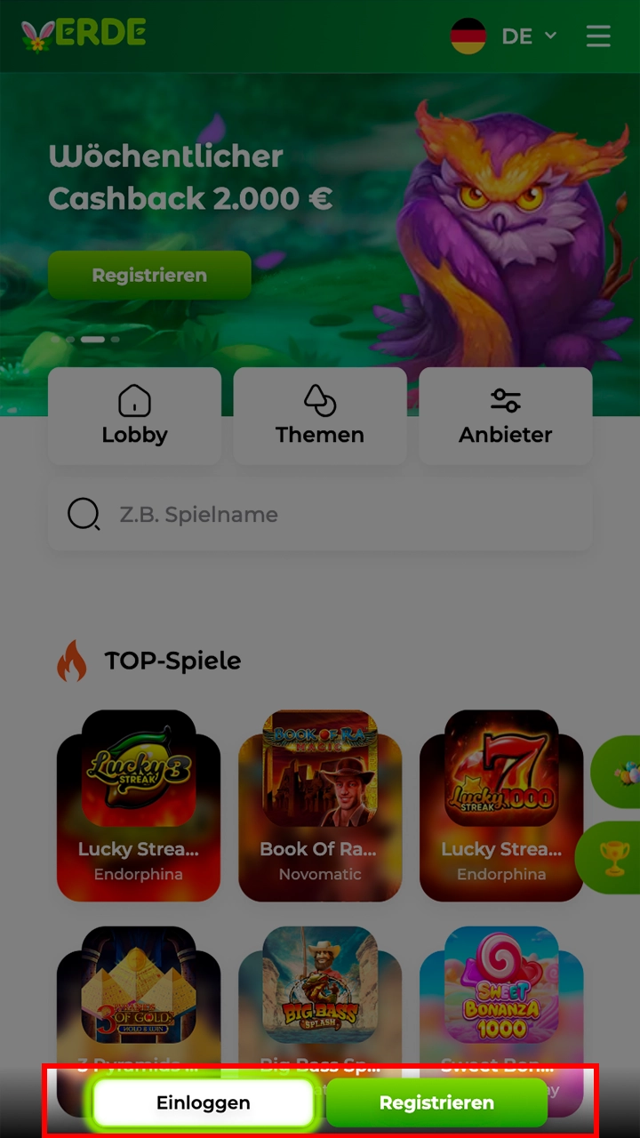 Melden Sie sich an oder registrieren Sie ein Konto bei Verde.