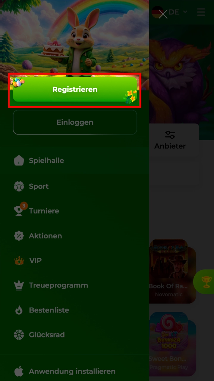 Gehen Sie zur Schaltfläche „Anmelden“ auf der Verde Casino-Website.