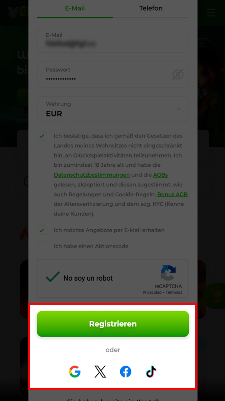Schließen Sie Ihre Registrierung bei Verde Casino ab.