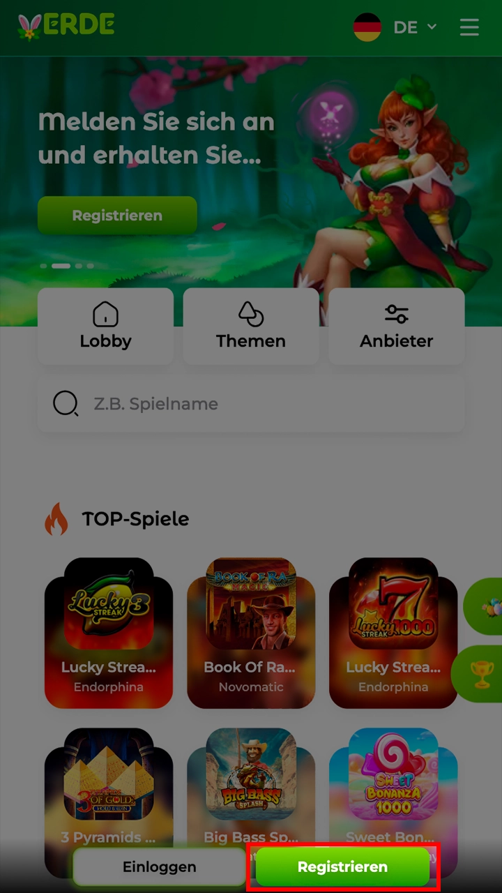 Klicken Sie auf die Schaltfläche, um ein Konto bei Verde zu erstellen.