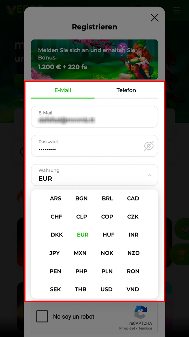 Füllen Sie die Informationen aus, um sich für Verde zu registrieren.