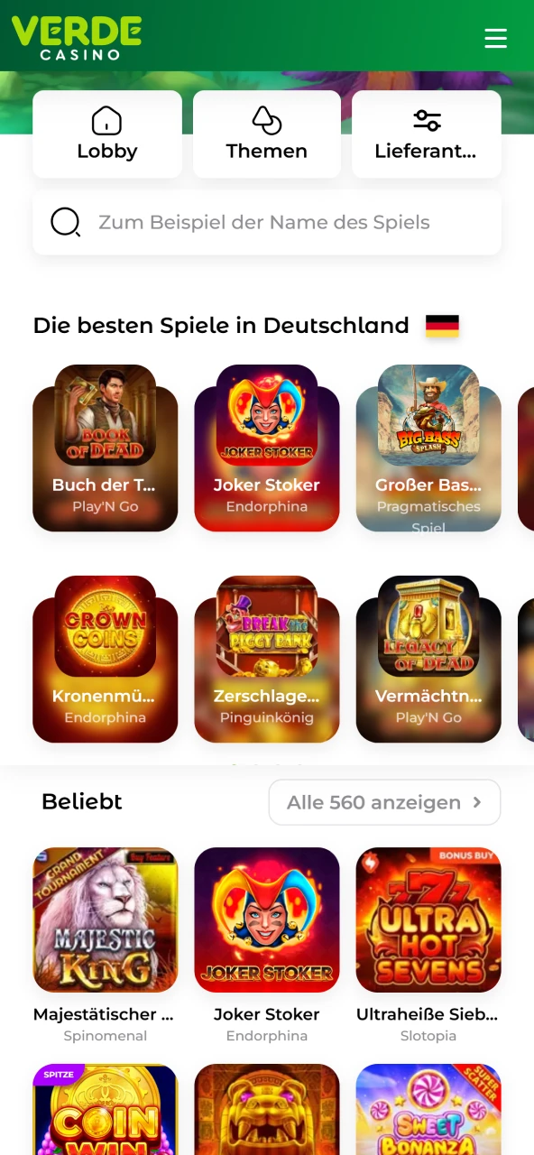 Spielen Sie aufregende Casinospiele bei Verde Casino und gewinnen Sie attraktive Preise.