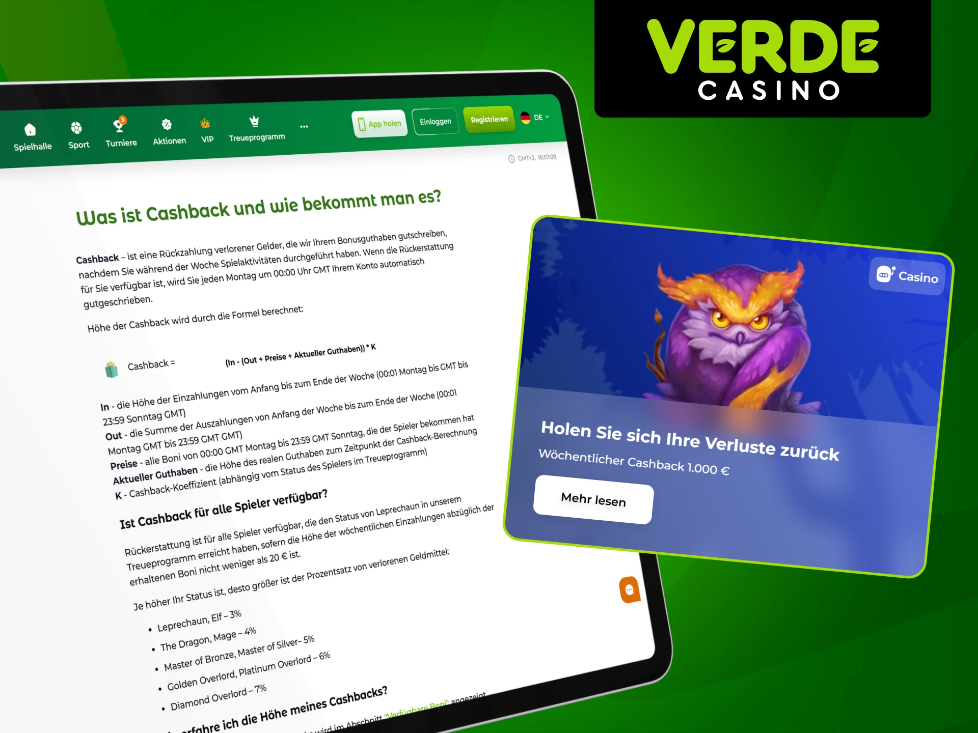 Lernen Sie alles über den Cashback-Bonus im Verde Casino.