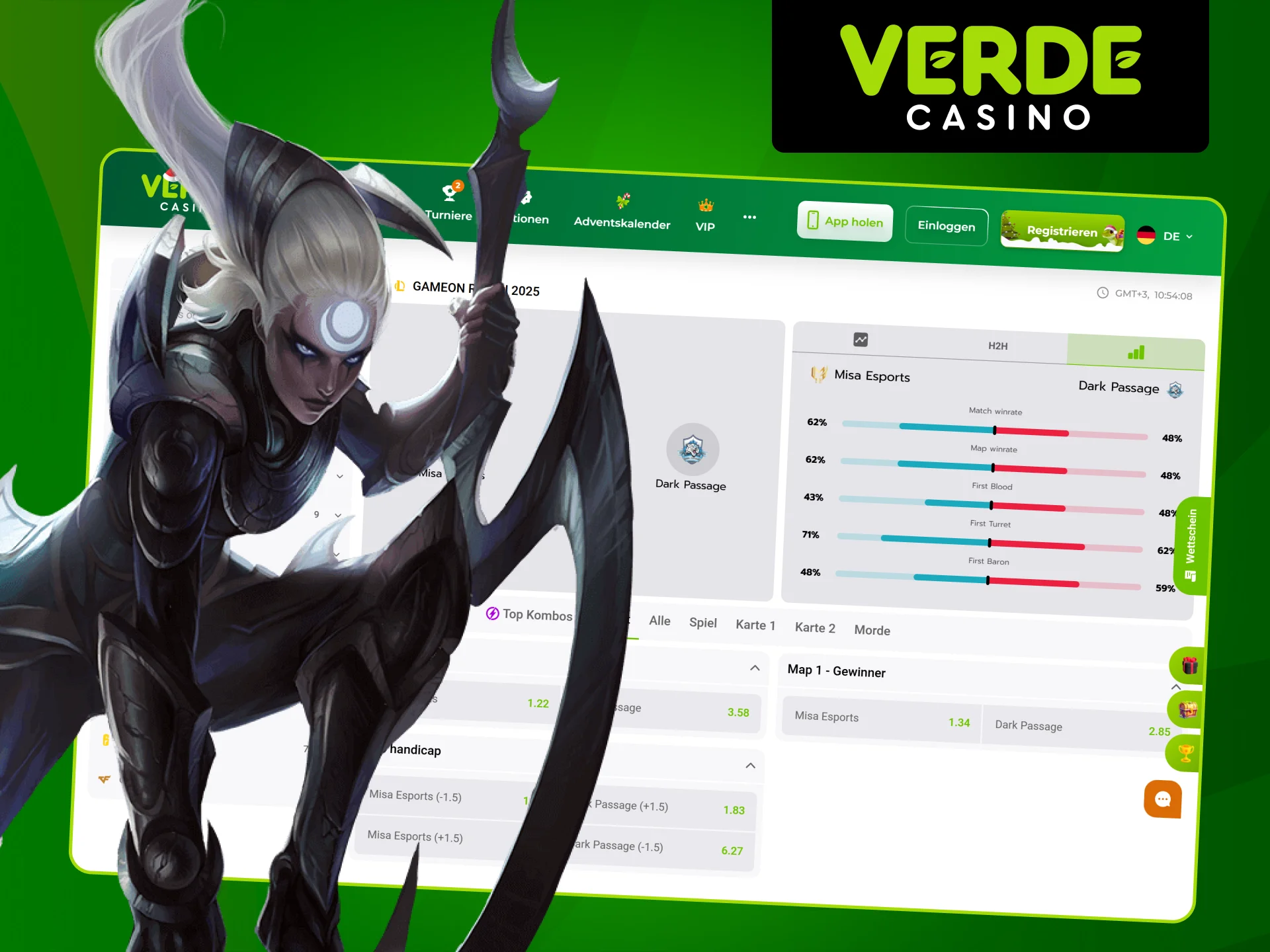 Wetten Sie auf den Gewinner eines Spiels in League of Legends bei Verde Casino.