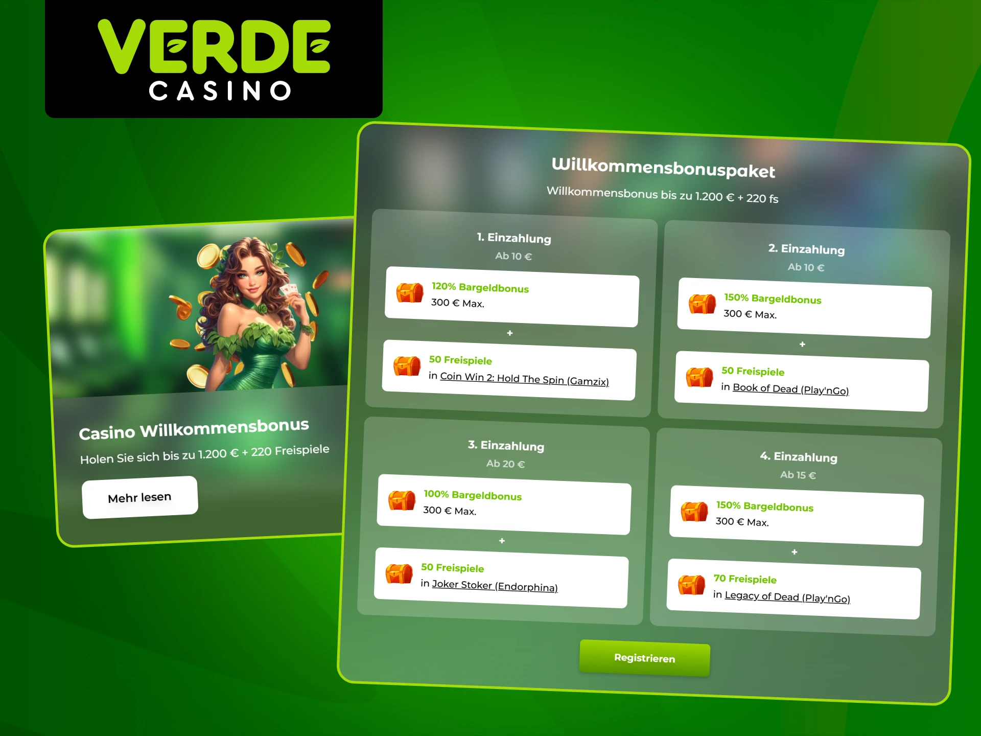 Nutzen Sie den Willkommensbonus, um bei Verde Casino auf Casino-Spiele zu setzen.