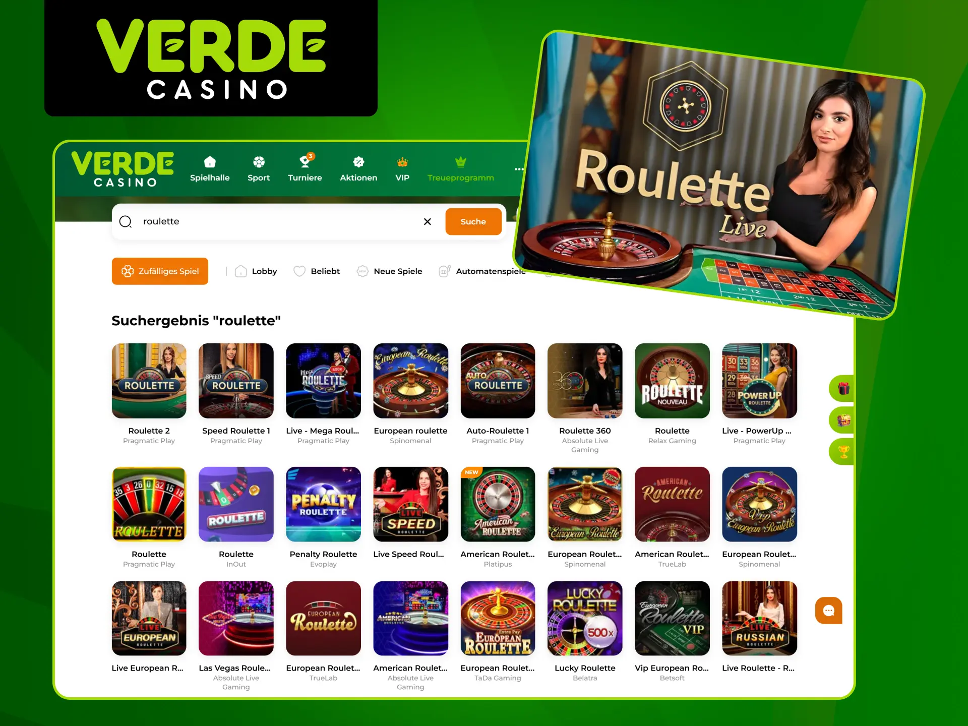 Spielen Sie spannendes Live-Roulette im Verde Casino.
